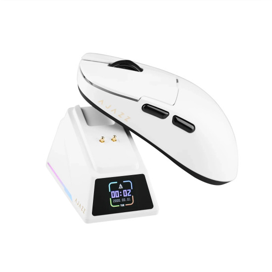 Ajazz професионална геймърска мишка AJ159 APEX - Wireless Gaming Mouse - 8K, Magnetic Charging Dock, White