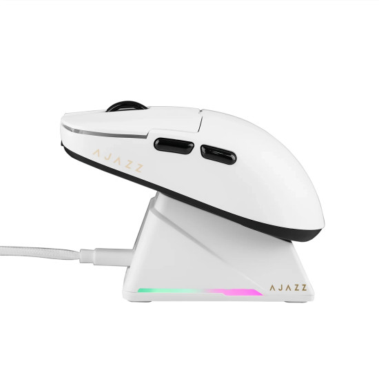Ajazz професионална геймърска мишка AJ159 APEX - Wireless Gaming Mouse - 8K, Magnetic Charging Dock, White
