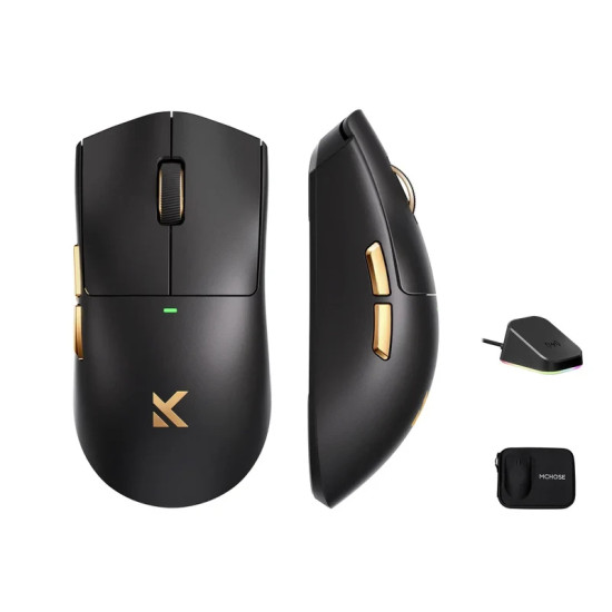 MCHOSE професионална геймърска мишка K7 Ultra Black - Wireless Gaming Mouse - Dual 8K, Omron Mechanical, Magnetic Charging Dock