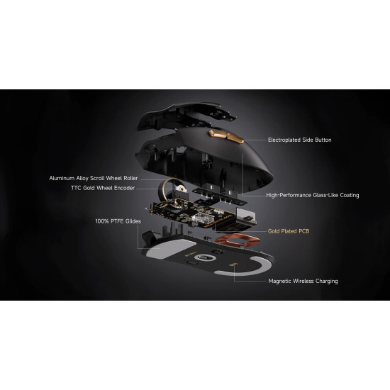 MCHOSE професионална геймърска мишка K7 Ultra Black - Wireless Gaming Mouse - Dual 8K, Omron Mechanical, Magnetic Charging Dock