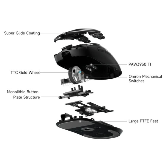 MCHOSE професионална геймърска мишка A7 V2 Ultra White - Wireless Gaming Mouse - Dual 8K, Omron Mechanical
