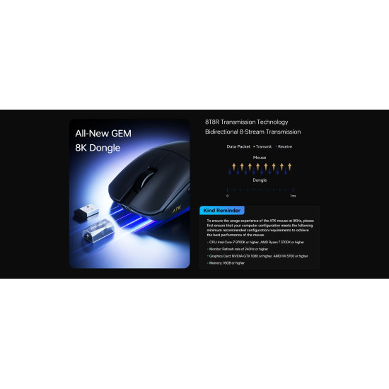 ATK професионална геймърска мишка Wireless Gaming Mouse F1 Ultimate 2.0 - 8K, Black