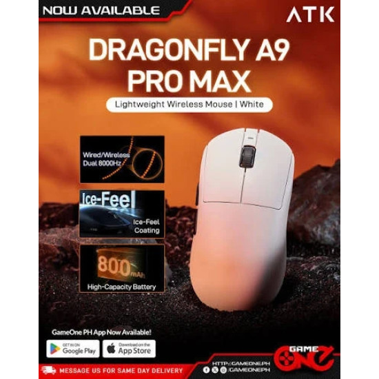 ATK професионална геймърска мишка Wireless Gaming Mouse A9 Pro Max 2.0 Tri-mode Nearlink - 8K, White