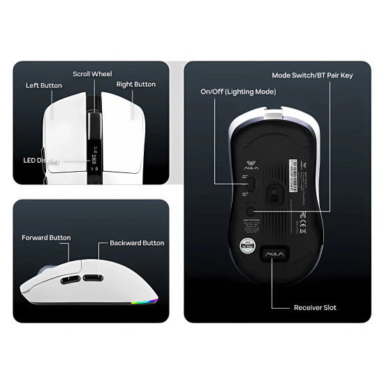 Aula професионална геймърска мишка Wireless Gaming Mouse SC590 PRO - Smart Display, Black