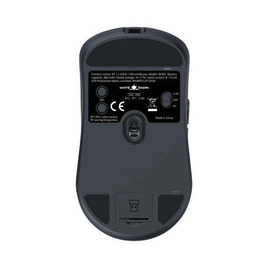 White Shark професионална геймърска мишка Wireless Gaming Mouse BORS - 12000dpi, 1000Hz, Bluetooth, Black