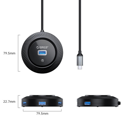 Orico хъб USB3.0 HUB Type-C - 4 x USB3.0 - YK2-C3-03-BK