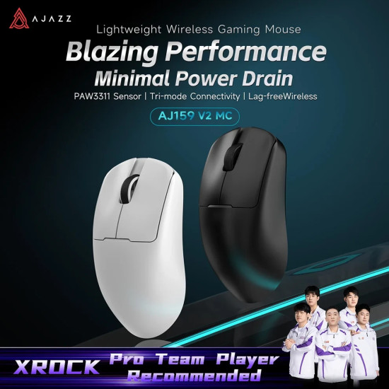Ajazz професионална геймърска мишка AJ159 V2 MC - Wireless Gaming Mouse - 1K, Magnetic Charging Dock, White