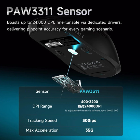 Ajazz професионална геймърска мишка AJ159 V2 MC - Wireless Gaming Mouse - 1K, Magnetic Charging Dock, White