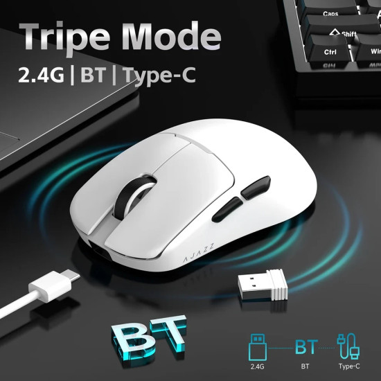 Ajazz професионална геймърска мишка AJ159 V2 MC - Wireless Gaming Mouse - 1K, Magnetic Charging Dock, Black