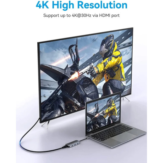 Vention докинг станция Docking Station Type-C - TOJHB - HDMI x 1, USB3.0 x 3, USB-C PD100W x 1, SD/TF
