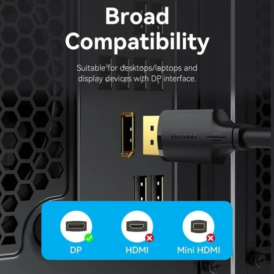 Vention Кабел Cable - Display Port v1.2 DP M / M Black 4K 1.5M - HAKBG