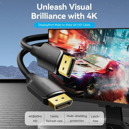 Vention Кабел Cable - Display Port v1.2 DP M / M Black 4K 1M - HAKBF