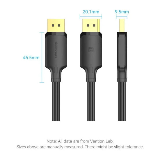 Vention Кабел Cable - Display Port v1.2 DP M / M Black 4K 1M - HAKBF