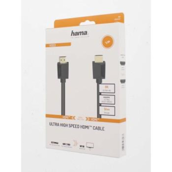 Кабел HAMA High Speed, HDMI мъжко - HDMI мъжко, 8K, 48GB/s, Ethernet, 1 м, Позл. конектори, Черен Кабел HAMA High Speed, HDMI мъжко - HDMI мъжко, 8K, 48GB/s, Ethernet, 1 м, Позл. конектори, Черен
