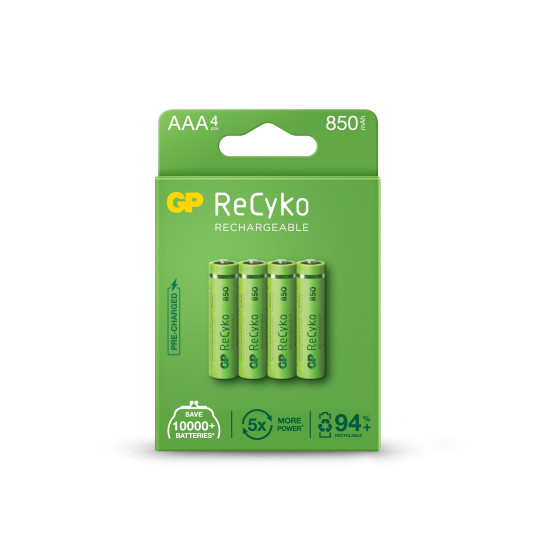 Акумулаторна Батерия GP R03 AAA 850mAh NiMH 85AAAHCE-EB4 RECYKO, 4 бр. в опаковка Акумулаторна Батерия GP R03 AAA 850mAh NiMH 85AAAHCE-EB4 RECYKO, 4 бр. в опаковка