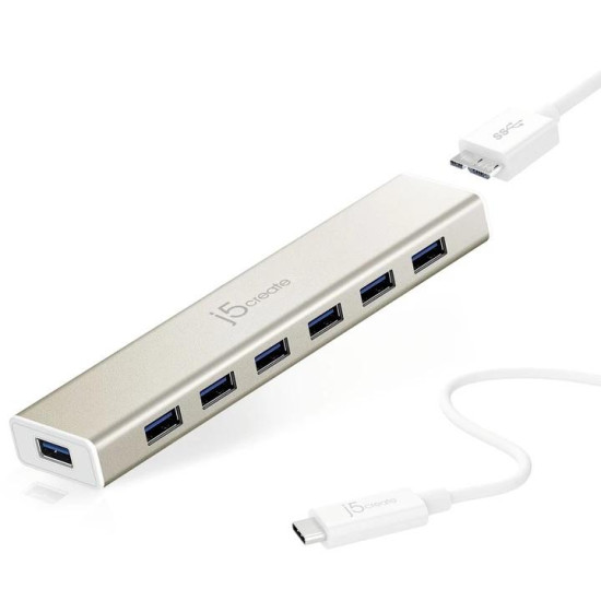 Хъб 7-портов J5 Create USB-C JCH377, USB 3.0, 1:7, Бял Хъб 7-портов J5 Create USB-C JCH377, USB 3.0, 1:7, Бял