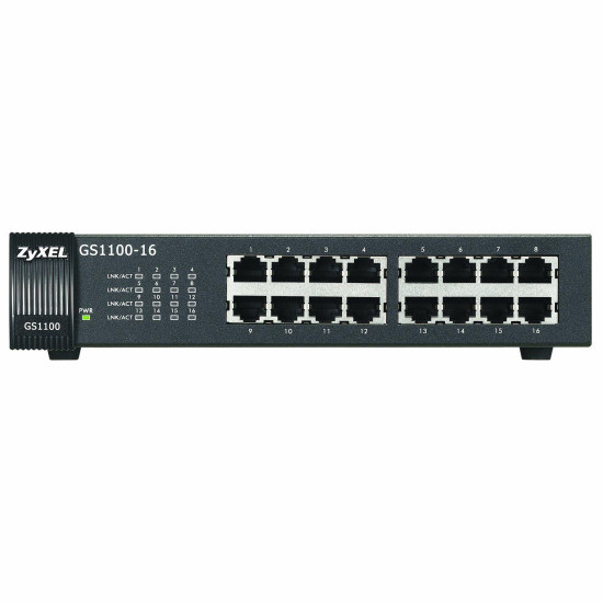Суич ZYXEL GS1100-16, 16 портов, Gigabit, за монтиране в шкаф Суич ZYXEL GS1100-16, 16 портов, Gigabit, за монтиране в шкаф