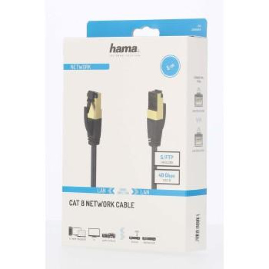 Hama Network Cable, CAT 8, 40 Gbit/s, S/FTP Shielded, Halogen-free, 5.0 m Hama Network Cable, CAT 8, 40 Gbit/s, S/FTP Shielded, Halogen-free, 5.0 m