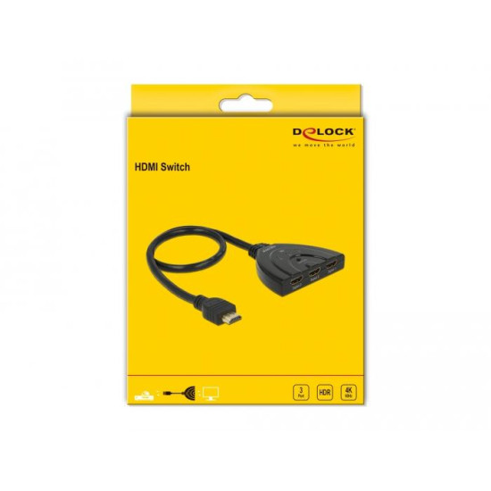 Delock HDMI UHD Switch 3 x HDMI in > 1 x HDMI out 4K with integrated cable 50 cm Delock HDMI UHD Switch 3 x HDMI in > 1 x HDMI out 4K with integrated cable 50 cm