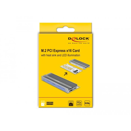 Delock PCI Express x16 (x1 / x4 / x8) Card to 1 x NVMe M.2 Key M with LED illumination Delock PCI Express x16 (x1 / x4 / x8) Card to 1 x NVMe M.2 Key M with LED illumination