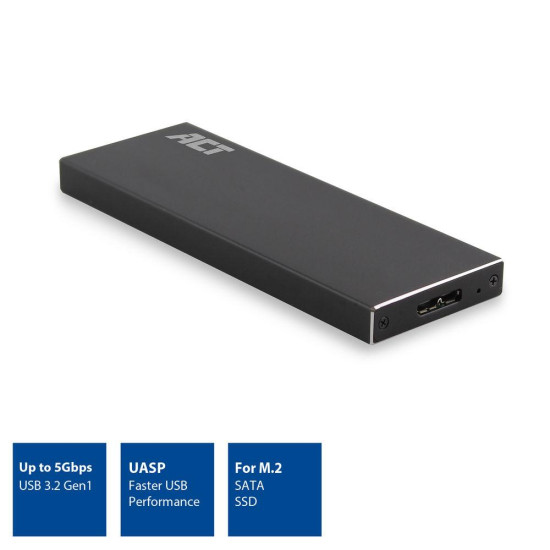 Чекмедже за твърд диск ACT AC1600, M.2 SSD, USB 3.2 Gen1, Черен Чекмедже за твърд диск ACT AC1600, M.2 SSD, USB 3.2 Gen1, Черен
