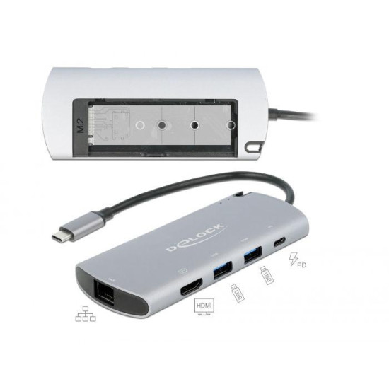 Delock USB Type-C™ Docking Station with M.2 Slot - 4K HDMI / USB / LAN / PD 3.0 Delock USB Type-C™ Docking Station with M.2 Slot - 4K HDMI / USB / LAN / PD 3.0