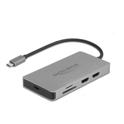 Delock USB-C - Dual HDMI, USB 3.2, SD, LAN, PD3.0 Grey