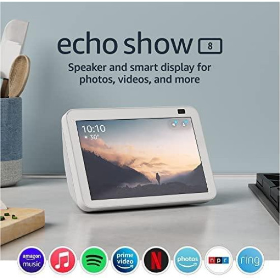 Смарт тонколона Amazon Echo Show 8 (Gen 2), Сензорен екран, Гласов асистент, Бяла Смарт тонколона Amazon Echo Show 8 (Gen 2), Сензорен екран, Гласов асистент, Бяла