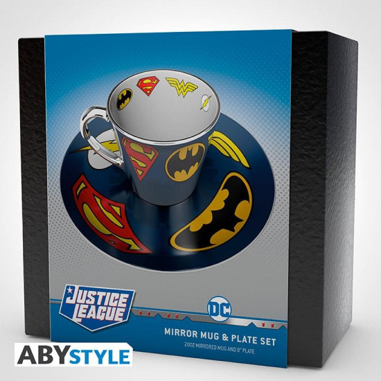 Комплект ABYSTYLE DC COMICS Mirror mug & plate set Logo, Чаша, Подложка с емблеми Комплект ABYSTYLE DC COMICS Mirror mug & plate set Logo, Чаша, Подложка с емблеми