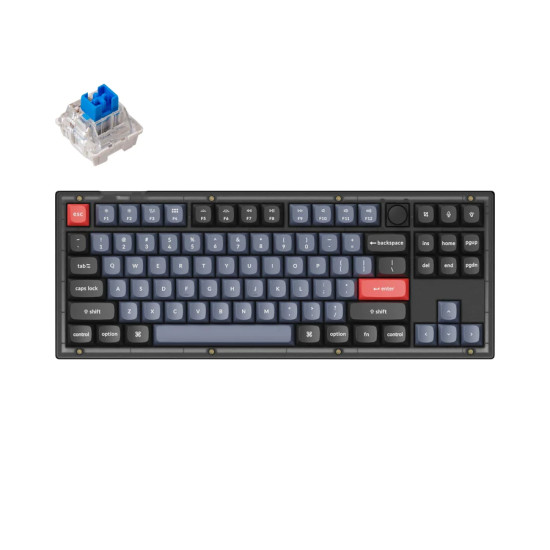 Геймърска Механична клавиатура Keychron V3 TKL Knob QMK Frosted Black Translucent, Keychron K Pro Blue Switch, RGB Backlight Геймърска Механична клавиатура Keychron V3 TKL Knob QMK Frosted Black Translucent, Keychron K Pro Blue Switch, RGB Backlight