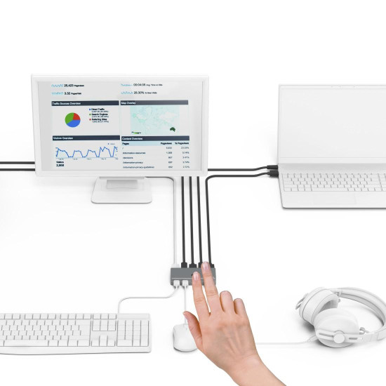 KVM превключвател Hama Connect2Switch, 4-портов, USB, HDMI, Вкл. кабели KVM превключвател Hama Connect2Switch, 4-портов, USB, HDMI, Вкл. кабели