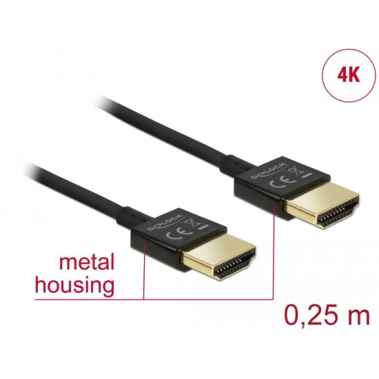Delock Cable High Speed HDMI with Ethernet - HDMI-A male > HDMI-A male 3D 4K 0.25 m Slim High Quality