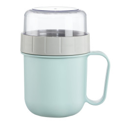 Xavax Cereal Mug To Go, with Topper, 2 Compartments, 500 + 200 ml, pastel blue/grey