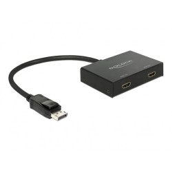 Сплитер DeLock, DisplayPort 1.2 мъжко - 2 x HDMI женско, Черен Сплитер DeLock, DisplayPort 1.2 мъжко - 2 x HDMI женско, Черен
