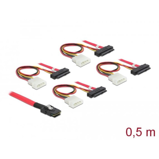 Delock Cable mini SAS SFF-8087 > 4 x SAS SFF-8482 + power 0.5 m Delock Cable mini SAS SFF-8087 > 4 x SAS SFF-8482 + power 0.5 m