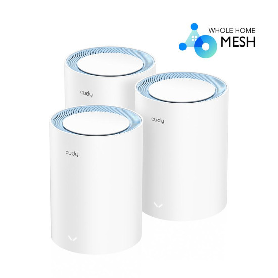 Безжична MESH система Cudy M1200 3, AC1200 Dual Band, 2.4/5 GHz, 300 - 867 Mbps, 3 броя Безжична MESH система Cudy M1200 3, AC1200 Dual Band, 2.4/5 GHz, 300 - 867 Mbps, 3 броя