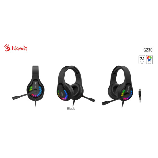 Геймърски слушалки A4TECH Bloody G230, USB, 7.1, RGB, Микрофон, Черни Геймърски слушалки A4TECH Bloody G230, USB, 7.1, RGB, Микрофон, Черни