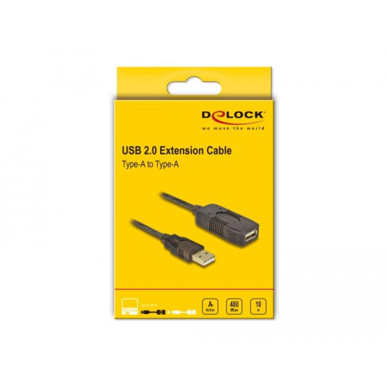 Удължителен кабел DeLock, USB-A мъжко - USB-A женско, USB 2.0, 10 м, Черен Удължителен кабел DeLock, USB-A мъжко - USB-A женско, USB 2.0, 10 м, Черен