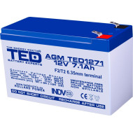 Lead Battery AGM  12V / 7Ah - 151 / 65 / 94 mm T2  TED ELECTRIC Lead Battery AGM  12V / 7Ah - 151 / 65 / 94 mm T2  TED ELECTRIC