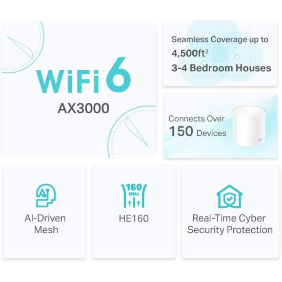 TP-Link Deco X50, 2 pack, 3x LAN/WAN, 2.4/5 GHz, 574 - 2402 Mbps, Gigabit TP-Link Deco X50, 2 pack, 3x LAN/WAN, 2.4/5 GHz, 574 - 2402 Mbps, Gigabit