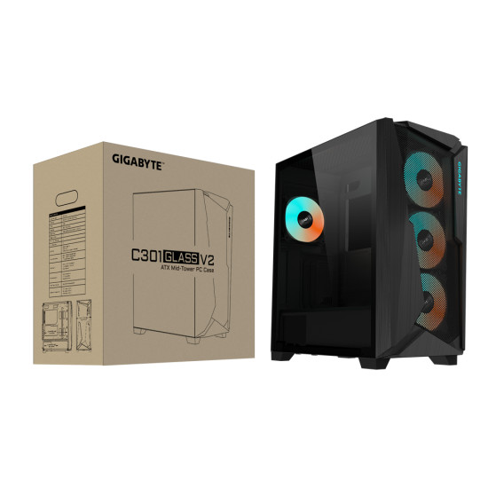 Кутия Gigabyte C301 Black V2, TG, Mid-Tower Кутия Gigabyte C301 Black V2, TG, Mid-Tower