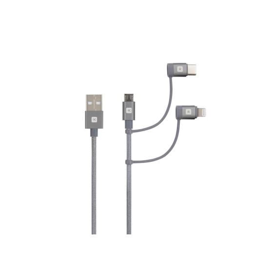 Кабел Skross 3 в 1, USB-A - USB-C/ Lightning/ Micro USB , Метална оплетка, 1.2 м Кабел Skross 3 в 1, USB-A - USB-C/ Lightning/ Micro USB , Метална оплетка, 1.2 м