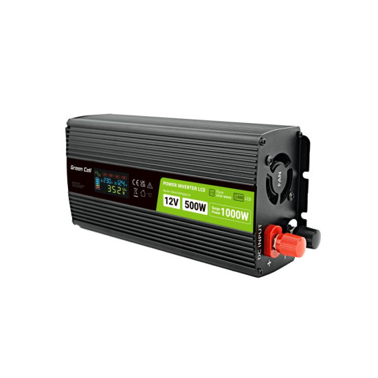 Инвертор GREEN CELL, 12/220V, DC/AC, 500W/1000W INVGC12P500LCD LCD, Чиста синусоида Инвертор GREEN CELL, 12/220V, DC/AC, 500W/1000W INVGC12P500LCD LCD, Чиста синусоида