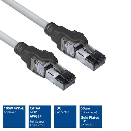 Мрежов пач кабел ACT S/FTP, CAT6A IDC 4PPoE/PoE++100W LZSH, 1.5 m Мрежов пач кабел ACT S/FTP, CAT6A IDC 4PPoE/PoE++100W LZSH, 1.5 m