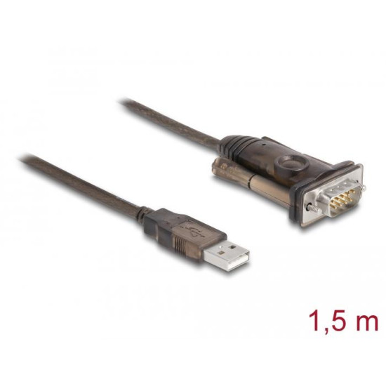 Адаптер Delock USB 2.0 Type-A - Serial RS-232 D-Sub 9 pin мъжко, 1.5 m Адаптер Delock USB 2.0 Type-A - Serial RS-232 D-Sub 9 pin мъжко, 1.5 m