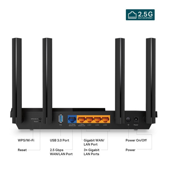 Безжичен рутер TP-Link Archer AX55 Pro, AX3000, Wi-Fi 6, Multi Gigabit Безжичен рутер TP-Link Archer AX55 Pro, AX3000, Wi-Fi 6, Multi Gigabit