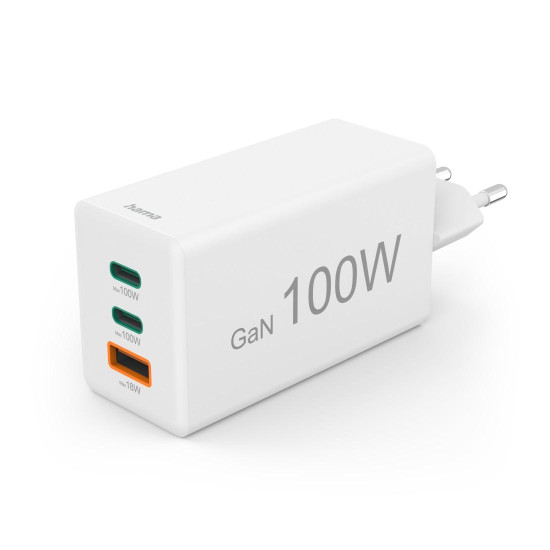 HAMA Бързо зарядно 220V, 100 W GaN, 2x USB-C PD, 1x USB-A QC HAMA Бързо зарядно 220V, 100 W GaN, 2x USB-C PD, 1x USB-A QC