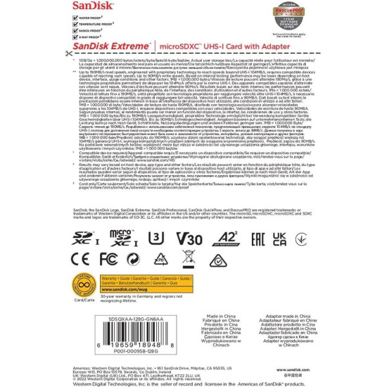 SanDisk 128GB Extreme MicroSDXC Card for Dash Cameras and Drones + SD Adapter + RescuePRO Deluxe SanDisk 128GB Extreme MicroSDXC Card for Dash Cameras and Drones + SD Adapter + RescuePRO Deluxe