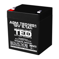 Lead Battery  AGM  12V / 5Ah - 90 / 70 / 101mm T2  TED ELECTRIC Lead Battery  AGM  12V / 5Ah - 90 / 70 / 101mm T2  TED ELECTRIC