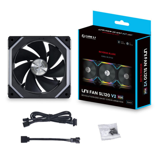 Вентилатор Lian Li UNI SL120 V2 Reverse Blade, ARGB, Черен Вентилатор Lian Li UNI SL120 V2 Reverse Blade, ARGB, Черен